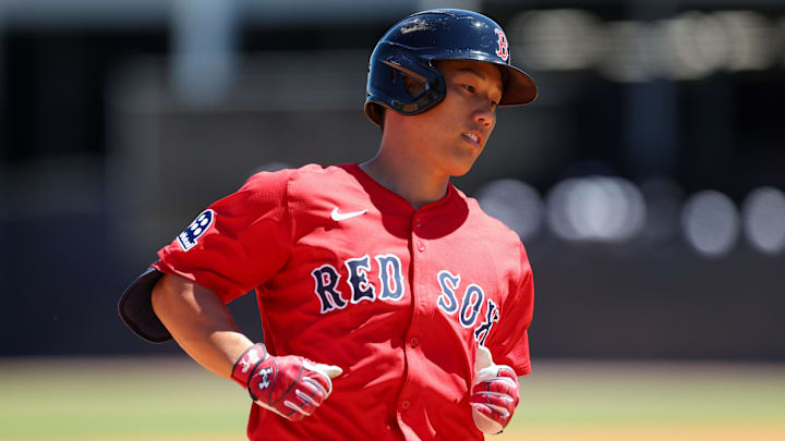 Mar 18, 2025; Tampa, Florida, USA; Boston Red Sox outfielder Masataka Yoshida (7) runs the bases after hitting a two run home run against the New York Yankees in the sixth inning during spring training at George M. Steinbrenner Field. Mandatory Credit: Nathan Ray Seebeck-Imagn Images