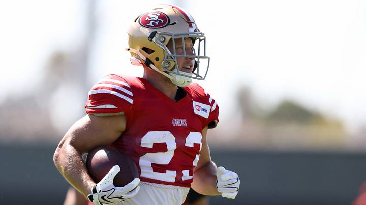 Aug 3, 2026; San Francisco, CA, USA; San Francisco 49ers running back Christian McCaffrey (23) during training camp at Levi's Stadium. Mandatory Credit: Sergio Estrada-Imagn Images Aug 3, 2026; San Francisco, CA, USA; San Francisco 49ers running back Christian McCaffrey (23) during training camp at Levi's Stadium. Mandatory Credit: Sergio Estrada-Imagn Images
