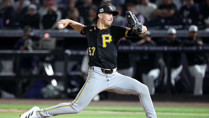 Mar 3, 2025; Tampa, Florida, USA; Pittsburgh Pirates pitcher Bubba Chandler (57) throws a pitch during the fifth inning against the New York Yankees  at George M. Steinbrenner Field. Mandatory Credit: Kim Klement Neitzel-Imagn Images