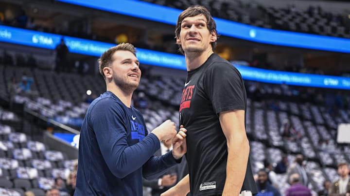 Dec 29, 2022; Dallas, Texas, USA; Dallas Mavericks guard Luka Doncic (left) and Houston Rockets