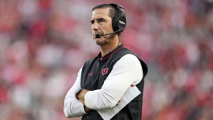Oct 18, 2025; Madison, Wisconsin, USA;  Wisconsin Badgers head coach Luke Fickell during the game against the Ohio State Buckeyes at Camp Randall Stadium. Mandatory Credit: Jeff Hanisch-Imagn Images