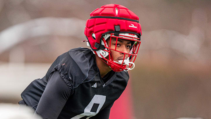 Nebraska defensive back DeShon Singleton takes part in a practice ahead of the 2024 Pinstripe Bowl.