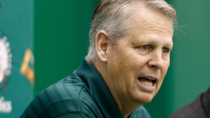 Jul 5, 2013; Waltham, MA, USA; General Manager Danny Ainge during a news conference announcing Stevens new position. Mandatory Credit: Winslow Townson-USA TODAY Sports