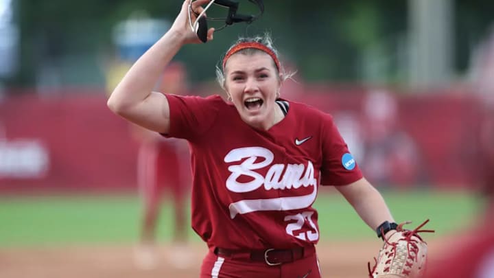 Alabama Softball Player Jocelyn Briski (23) celebrates against Virginia Tech in the Tuscaloosa Regionals Championship at Rhoads Stadium in Tuscaloosa, AL on Sunday, May 18, 2025.