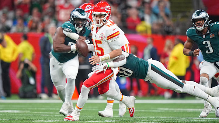 Mahomes was sacked six times and hit another 11 in the Chiefs' 40-22 loss to the Eagles in Super Bowl LIX on Sunday night.