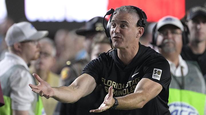 Oct 4, 2025; Tallahassee, Florida, USA; Florida State Seminoles head coach Mike Norvell during the first half against the Miami Hurricanes at Doak S. Campbell Stadium. Mandatory Credit: Melina Myers-Imagn Images