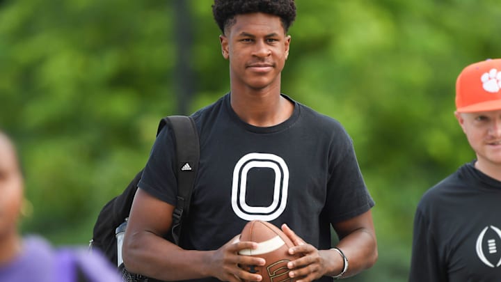 Elijah Haven, five-star rated quarterback from Baton Rouge, Louisiana, arrives for the 2025 Dabo Swinney Football Camp in Clemson, S.C. Tuesday, June 3, 2025.