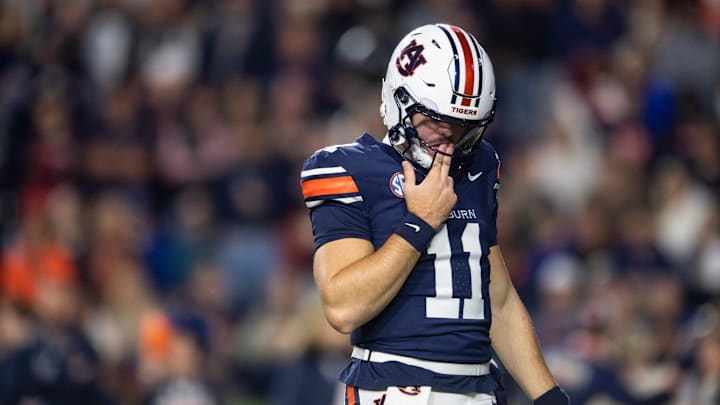 Auburn Tigers quarterback Jackson Arnold (11) takes the field for the first time in the second half as Auburn Tigers take on Kentucky Wildcats at Jordan-Hare Stadium in Auburn, Ala. on Saturday, Nov. 1, 2025. Kentucky Wildcats defeated Auburn Tigers 10-3.
