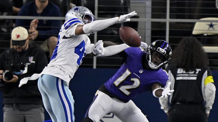 Dallas Cowboys CB Zion Childress breaks up a pass intended for Baltimore Ravens WR Malik Cunningham. Dallas Cowboys CB Zion Childress breaks up a pass intended for Baltimore Ravens WR Malik Cunningham.