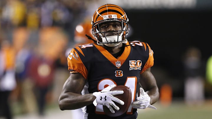 Dec 4, 2017; Cincinnati, OH, USA; Cincinnati Bengals cornerback Adam Jones warms up prior to a game against the Pittsburgh Steelers at Paul Brown Stadium. Mandatory Credit: David Kohl-Imagn Images