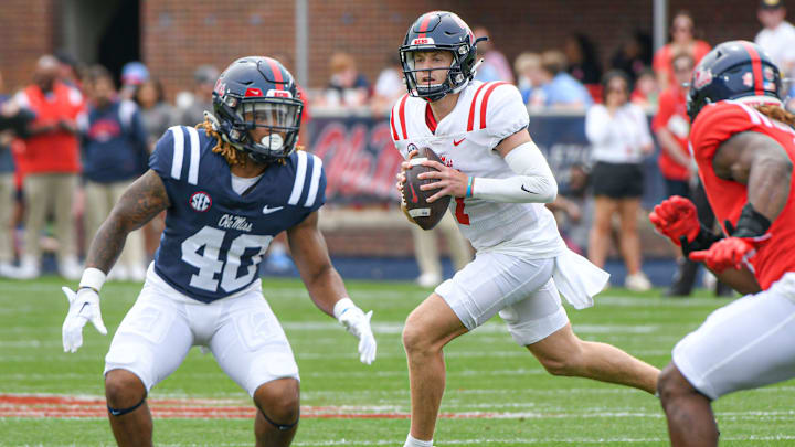 Navy team quarterback Walker Howard (7) rolls out during Ole Miss Grove Bowl at Vaught-Hemingway Stadium in Oxford, Miss. on Saturday, April 15, 2023.
Ole Miss Grove Bowl Navy team quarterback Walker Howard (7) rolls out during Ole Miss Grove Bowl at Vaught-Hemingway Stadium in Oxford, Miss. on Saturday, April 15, 2023.
Ole Miss Grove Bowl