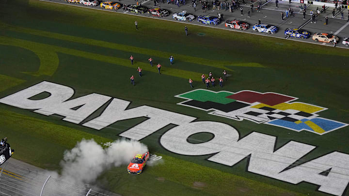William Byron celebrates winning the Daytona 500 