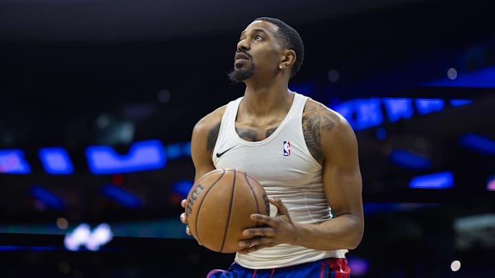 Apr 9, 2024; Philadelphia, Pennsylvania, USA; Philadelphia 76ers guard De'Anthony Melton practices before a game against the Detroit Pistons at Wells Fargo Center. Mandatory Credit: Bill Streicher-Imagn Images