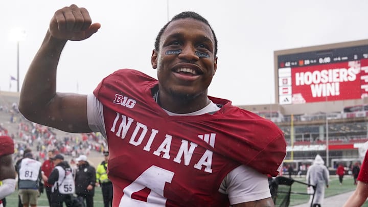 Indiana Hoosiers wide receiver Myles Price (4) celebrates after defeating Maryland at Memorial  Stadium.