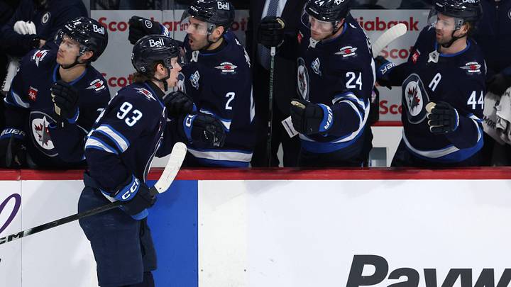 Apr 6, 2026; Winnipeg, Manitoba, CAN; Winnipeg Jets center Brad Lambert (93) celebrates a goal against the Seattle Kraken in the third period at Canada Life Centre. Mandatory Credit: James Carey Lauder-Imagn Images Apr 6, 2026; Winnipeg, Manitoba, CAN; Winnipeg Jets center Brad Lambert (93) celebrates a goal against the Seattle Kraken in the third period at Canada Life Centre. Mandatory Credit: James Carey Lauder-Imagn Images