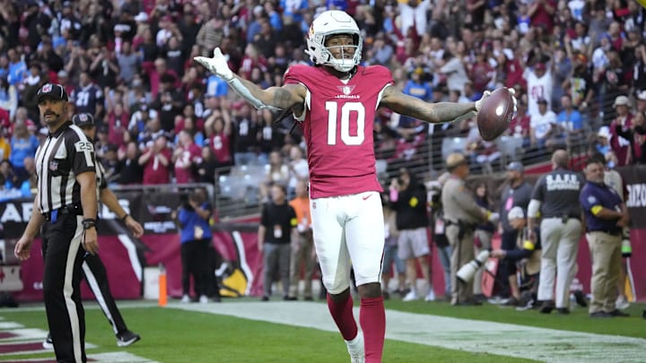 Arizona Cardinals wide receiver DeAndre Hopkins (10) celebrates after a touchdown catch against the