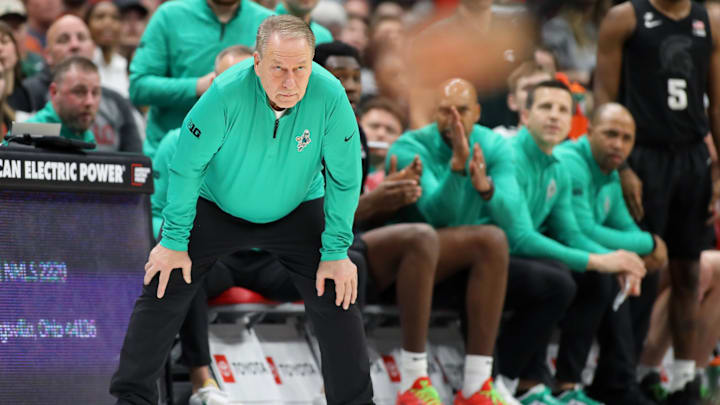 Jan 3, 2025; Columbus, Ohio, USA; Michigan State Spartans head coach Tom Izzo during the second half against the Ohio State Buckeyes at Value City Arena. Mandatory Credit: Joseph Maiorana-Imagn Images Jan 3, 2025; Columbus, Ohio, USA; Michigan State Spartans head coach Tom Izzo during the second half against the Ohio State Buckeyes at Value City Arena. Mandatory Credit: Joseph Maiorana-Imagn Images