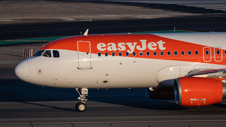 EasyJet airplane in a runway of Adolfo Suarez Madrid-Barajas...