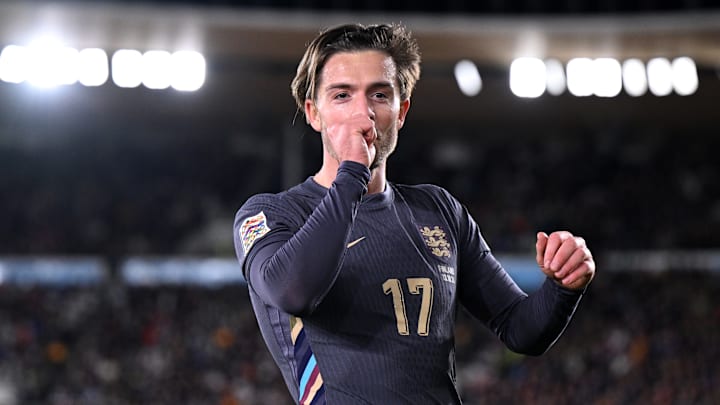 Jack Grealish celebrates scoring England's opener against Finland