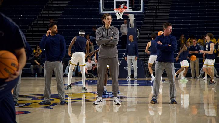 Penn State men's basketball player Roko Prkačin watches as the Nittany Lions play an exhibition game vs. Drexel in Philadelphia. Penn State men's basketball player Roko Prkačin watches as the Nittany Lions play an exhibition game vs. Drexel in Philadelphia.