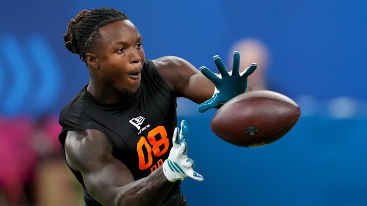 Indiana running back Roman Hemby (RB08 during the NFL Scouting Combine at Lucas Oil Stadium. Indiana running back Roman Hemby (RB08 during the NFL Scouting Combine at Lucas Oil Stadium.