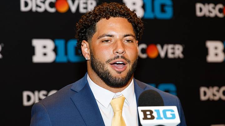 Jul 28, 2026; Chicago, IL, USA; Iowa student-athlete Jayden Montgomery speaks during Media Days at Hilton Chicago. Mandatory Credit: Kamil Krzaczynski-Imagn Images