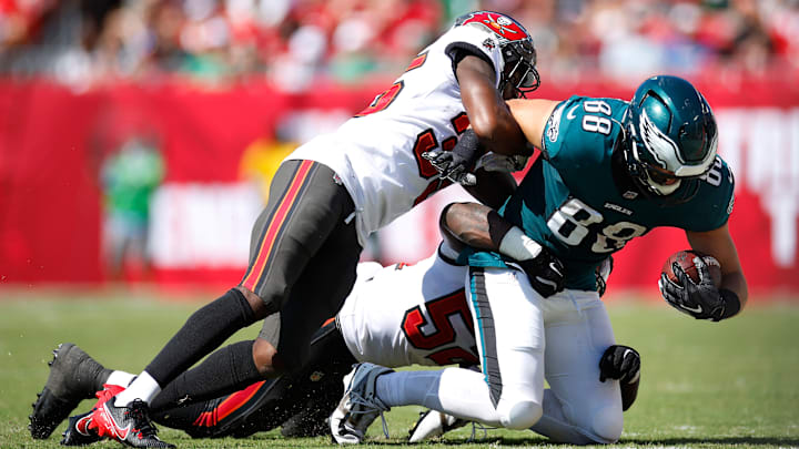 (L) Jamel Dean, Tampa Bay Buccaneers - (R) Dallas Goedert, Philadelphia Eagles