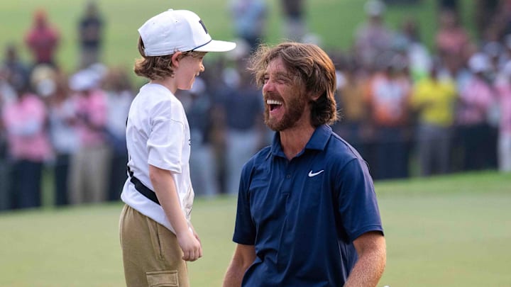 Tommy Fleetwood was joined by his son, Frankie, after winning the India Championship. 
