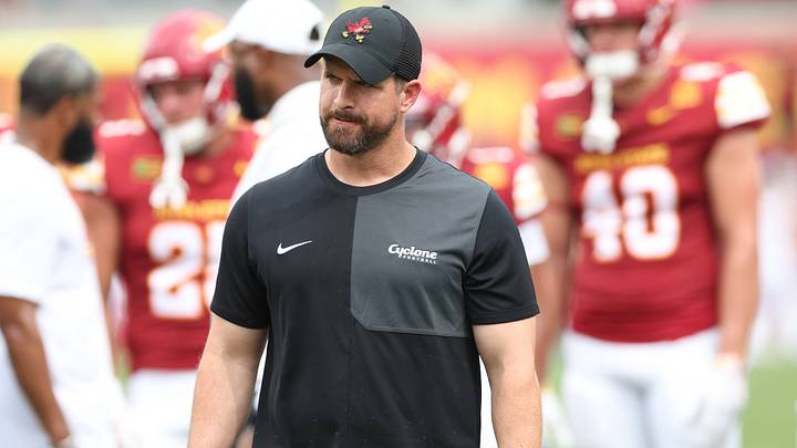 Sep 5, 2026; Ames, Iowa, USA; Iowa State Cyclones head coach Jimmy Rogers watches his teams pre-game routine before their game with the Southeast Missouri State Redhawks at Jack Trice Stadium. Mandatory Credit: Reese Strickland-Imagn Images Sep 5, 2026; Ames, Iowa, USA; Iowa State Cyclones head coach Jimmy Rogers watches his teams pre-game routine before their game with the Southeast Missouri State Redhawks at Jack Trice Stadium. Mandatory Credit: Reese Strickland-Imagn Images