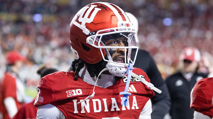 Indiana Hoosiers wide receiver Omar Cooper Jr. (3) against the Miami Hurricanes in the College Football Playoff National Championship game at Hard Rock Stadium. Mandatory Credit: Mark J. Rebilas-Imagn Images