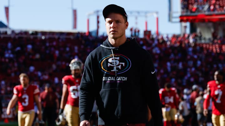 Sep 29, 2024; Santa Clara, California, USA; San Francisco 49ers running back Christian McCaffrey (23) walks off the field after the game against the New England Patriots at Levi's Stadium. Mandatory Credit: Sergio Estrada-Imagn Images Sep 29, 2024; Santa Clara, California, USA; San Francisco 49ers running back Christian McCaffrey (23) walks off the field after the game against the New England Patriots at Levi's Stadium. Mandatory Credit: Sergio Estrada-Imagn Images