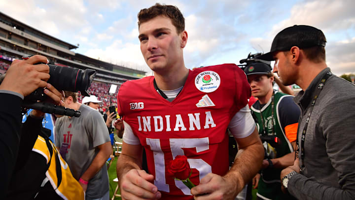 Indiana quarterback Fernando Mendoza leaves the field Jan. 1, 2026, after beating Alabama in the 2026 Rose Bowl and quarterfinal game of the College Football Playoff at Rose Bowl Stadium. Indiana quarterback Fernando Mendoza leaves the field Jan. 1, 2026, after beating Alabama in the 2026 Rose Bowl and quarterfinal game of the College Football Playoff at Rose Bowl Stadium.