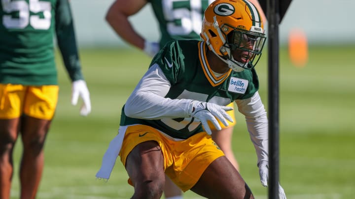 Green Bay Packers linebacker Edgerrin Cooper runs through drills during rookie minicamp Friday at the Don Hutson Center. Green Bay Packers linebacker Edgerrin Cooper runs through drills during rookie minicamp Friday at the Don Hutson Center.