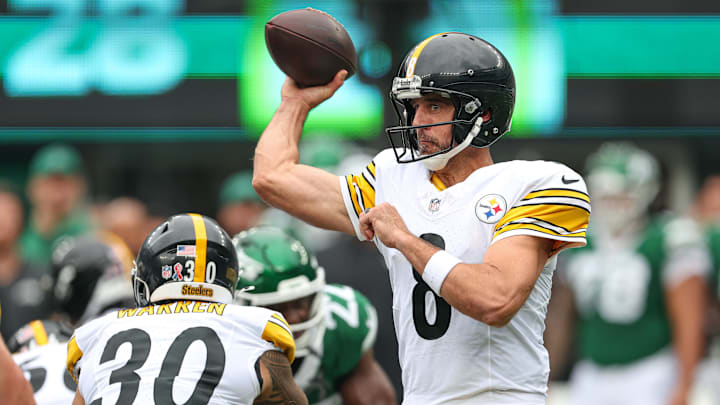 Sep 7, 2025: Pittsburgh Steelers quarterback Aaron Rodgers during the game against the New York Jets at MetLife Stadium.