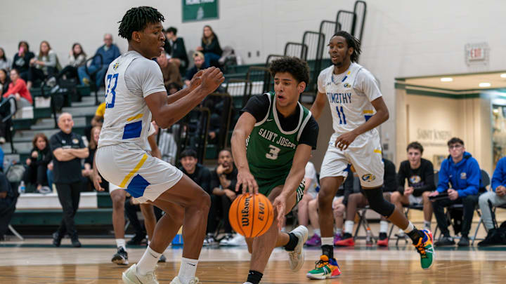 Timothy Christian and St. Joseph boys high school basketball teams met Thursday, Feb. 13, 2025 night at the St. Joseph High School gymnasium in Metuchen.