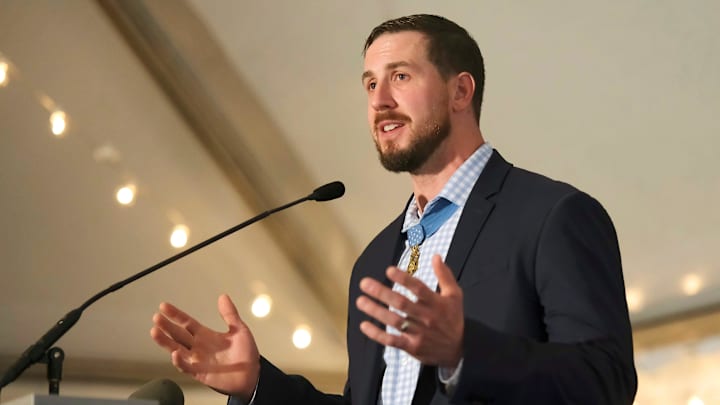 Ryan Pitts, Medal of Honor recipient, who was the main speaker.The Steven A. Cohen Military Family Clinic at Red Rock grand opening ceremony for the Oklahoma City location, Tuesday, Oct. 24, 2023