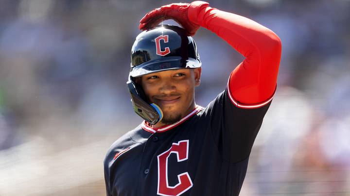 Feb 24, 2026: Cleveland Guardians shortstop Angel Genao against the Los Angeles Dodgers during a spring training game at Camelback Ranch-Glendale. 