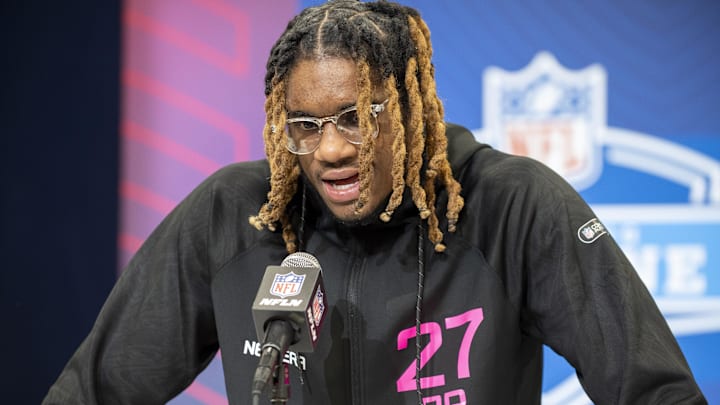 East Carolina defensive back Shavon Revel during the 2025 NFL Combine at Lucas Oil Stadium. East Carolina defensive back Shavon Revel during the 2025 NFL Combine at Lucas Oil Stadium.