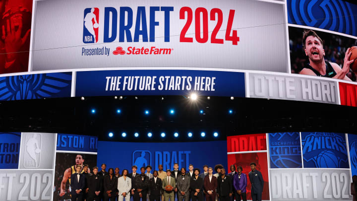 Jun 26, 2024; Brooklyn, NY, USA; The 2024 NBA draft class poses for photos before the first round of the 2024 NBA Draft at Barclays Center. Mandatory Credit: Brad Penner-USA TODAY Sports