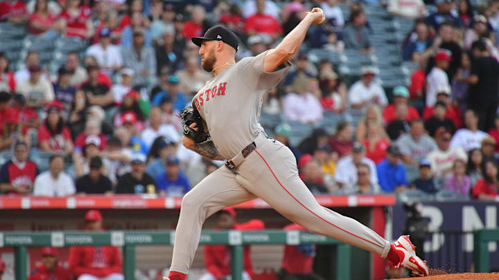 Jun 24, 2025; Anaheim, California, USA; Boston Red Sox pitcher Garrett Crochet (35) throws against the Los Angeles Angels during the first inning at Angel Stadium. Mandatory Credit: Gary A. Vasquez-Imagn Images Jun 24, 2025; Anaheim, California, USA; Boston Red Sox pitcher Garrett Crochet (35) throws against the Los Angeles Angels during the first inning at Angel Stadium. Mandatory Credit: Gary A. Vasquez-Imagn Images