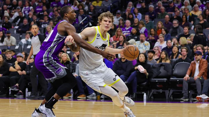 Dec 30, 2022; Sacramento, California, USA; Utah Jazz forward Lauri Markkanen (23) during the game against the Sacramento Kings at Golden 1 Center. Mandatory Credit: Sergio Estrada-USA TODAY Sports