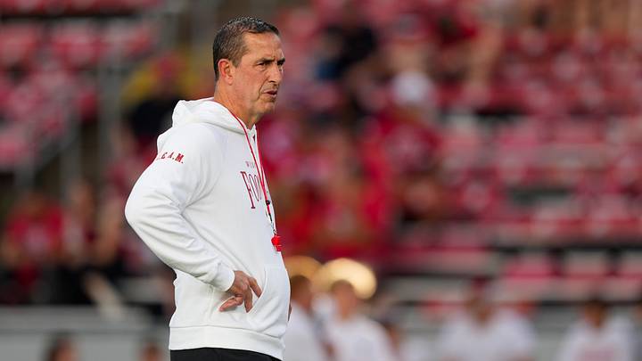 Sep 12, 2026; Madison, Wisconsin, USA;  Wisconsin Badgers head coach Luke Fickell during warmups prior to the game against the Western Illinois Leathernecks at Camp Randall Stadium. Mandatory Credit: Jeff Hanisch-Imagn Images