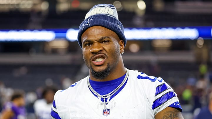 Aug 16, 2025; Arlington, Texas, USA;  Dallas Cowboys defensive end Micah Parsons (11) reacts after the game against the Baltimore Ravens at AT&T Stadium. Mandatory Credit: Kevin Jairaj-Imagn Images