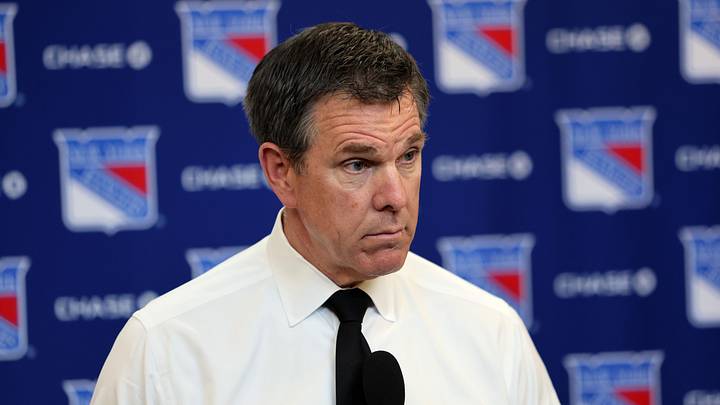 Apr 5, 2026; New York, New York, USA; New York Rangers head coach Mike Sullivan speaks to reporters after an 8-1 win against the Washington Capitals at Madison Square Garden. Mandatory Credit: Danny Wild-Imagn Images