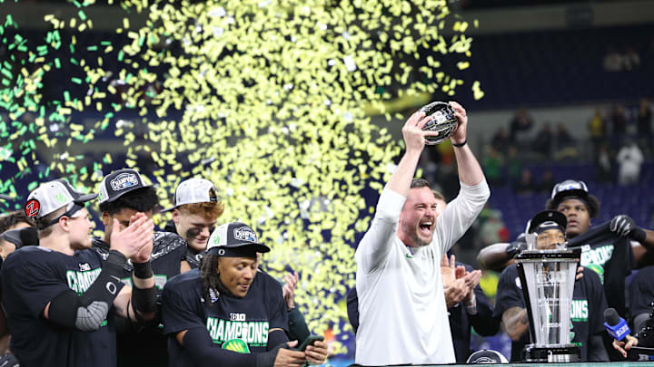 Oregon's bid for the big confetti drop might get a boost from proposed playoff rule changes.  Mandatory Credit: Jordan Prather-Imagn Images