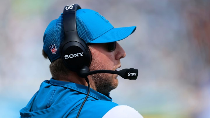Jacksonville Jaguars head coach Liam Coen looks on during the second quarter of an NFL football matchup, Sunday, Oct. 12, 2025, at EverBank Stadium in Jacksonville, Fla. The Seahawks defeated the Jaguars 20-12. [Corey Perrine/Florida Times-Union]