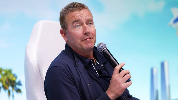 Jan 18, 2026; Miami, FL, USA;  ESPN College GameDay analyst Kirk Herbstreit speaks to fans at fan fest in the Miami Beach Convention Center before the College Football National Championship between the Indiana Hoosiers and the Miami Hurricanes in Miami Florida. Mandatory Credit: Nathan Ray Seebeck-Imagn Images
