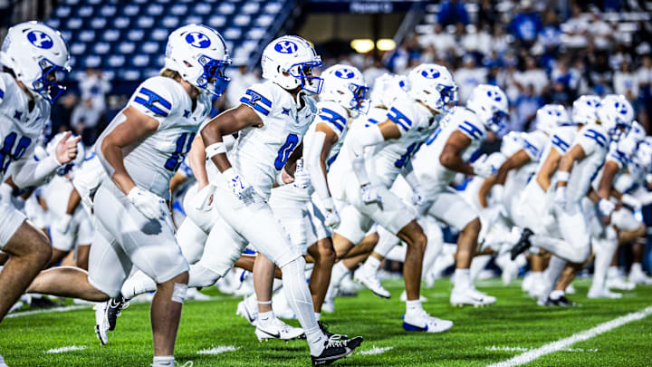 BYU football warms up for conference game against Kansas State BYU football warms up for conference game against Kansas State