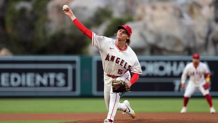 Aug 12, 2026; Anaheim, California, USA; Los Angeles Angels pitcher George Klassen (58) throws against the Texas Rangers at Angel Stadium. Mandatory Credit: Kirby Lee-Imagn Images Aug 12, 2026; Anaheim, California, USA; Los Angeles Angels pitcher George Klassen (58) throws against the Texas Rangers at Angel Stadium. Mandatory Credit: Kirby Lee-Imagn Images