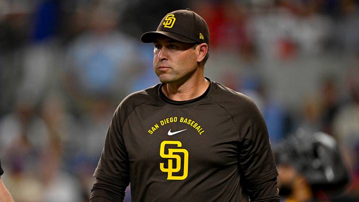 Jun 19, 2026; Arlington, Texas, USA; San Diego Padres manager Craig Stammen walks back to the dugout during the fourth inning against the Texas Rangers at Globe Life Field. Mandatory Credit: Jerome Miron-Imagn Images Jun 19, 2026; Arlington, Texas, USA; San Diego Padres manager Craig Stammen walks back to the dugout during the fourth inning against the Texas Rangers at Globe Life Field. Mandatory Credit: Jerome Miron-Imagn Images